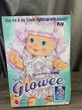Vintage 1991 Mattel Glowee Doll PJ Sparkles Friend NIB Rare Light Up 90s Toy